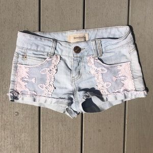 Low Rise Denim Shorts with Lace Design Size 0
